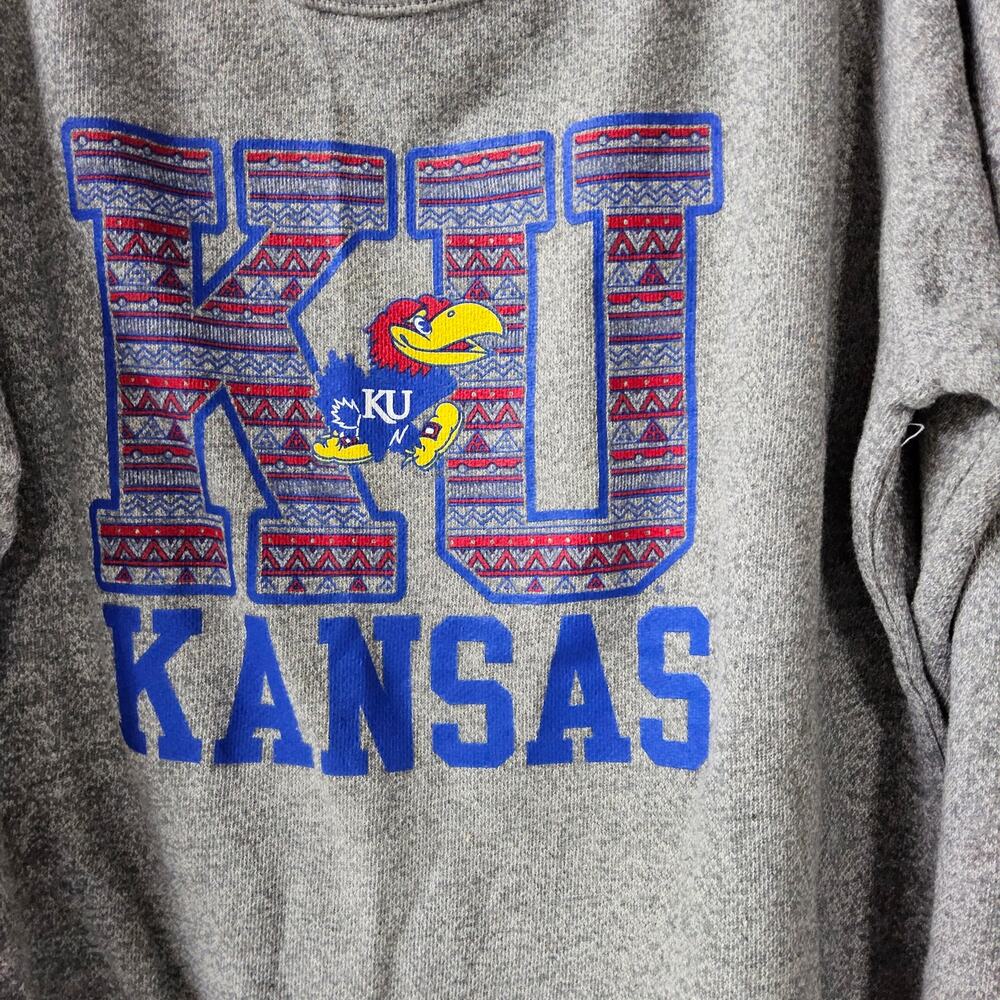 KU Kansas Jayhawks Women's Large Sweater Sweatshirt Press‎ Box Gray Thumb hole